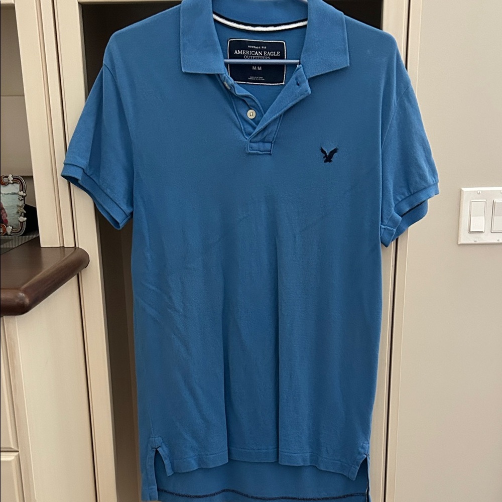 American Eagle Outfitters Men's Teal Polo Shirt